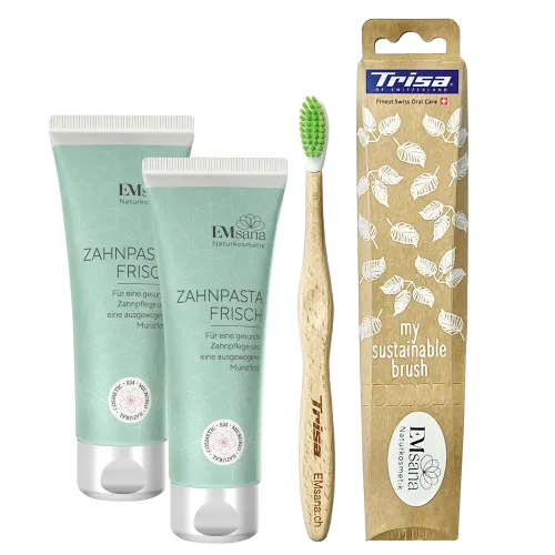 2 Zahnpasta frisch + Gratis-Zahnbürste Trisa