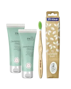 2 Zahnpasta frisch + Gratis-Zahnb&uuml;rste Trisa