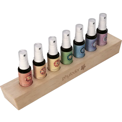 Holzständer mit Chakra Spray-Set 7x20ml
